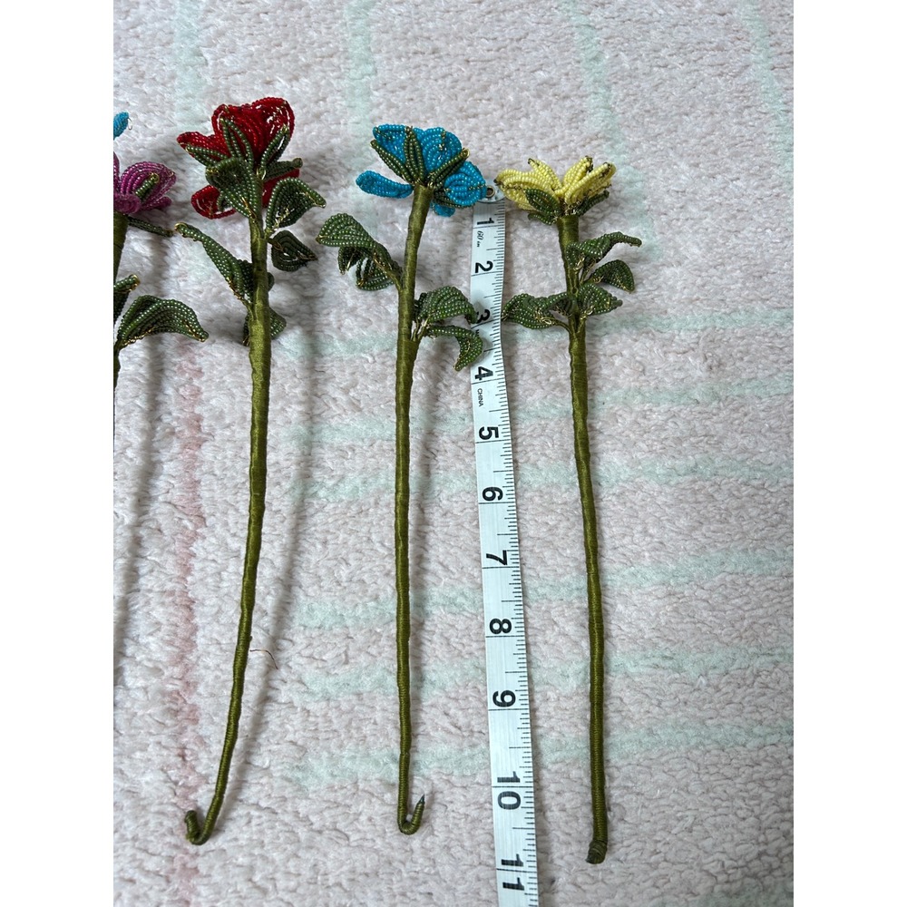 Beaded Flower Bouquet Multicolor 6 Stems 11" Home Decor Cottagecore Art Spring - Picture 5 of 10
